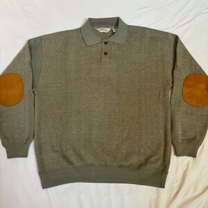 Orvis Leather Elbow Patch Sage Green Knit Polo Sweater Large